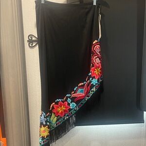 Vibrant Floral Embroidered Black Swim Sarong